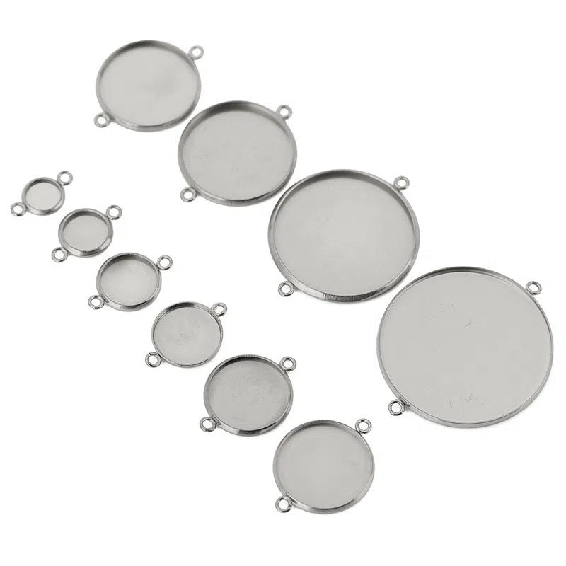 Stainless Steel Round Cabochon Connector Settings – 6–30mm