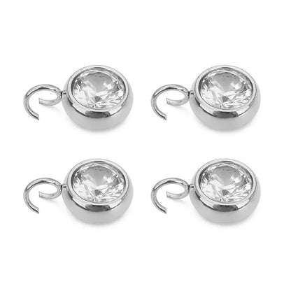 Stainless Steel Round Crystal Charms