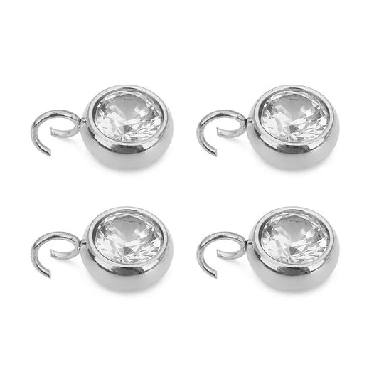 Stainless Steel Round Crystal Charms