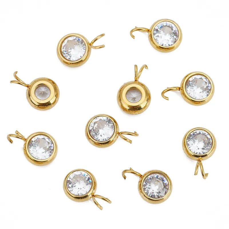 Stainless Steel Round Crystal Charms