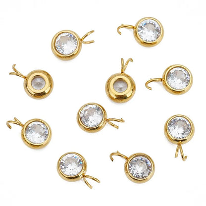 Stainless Steel Round Crystal Charms