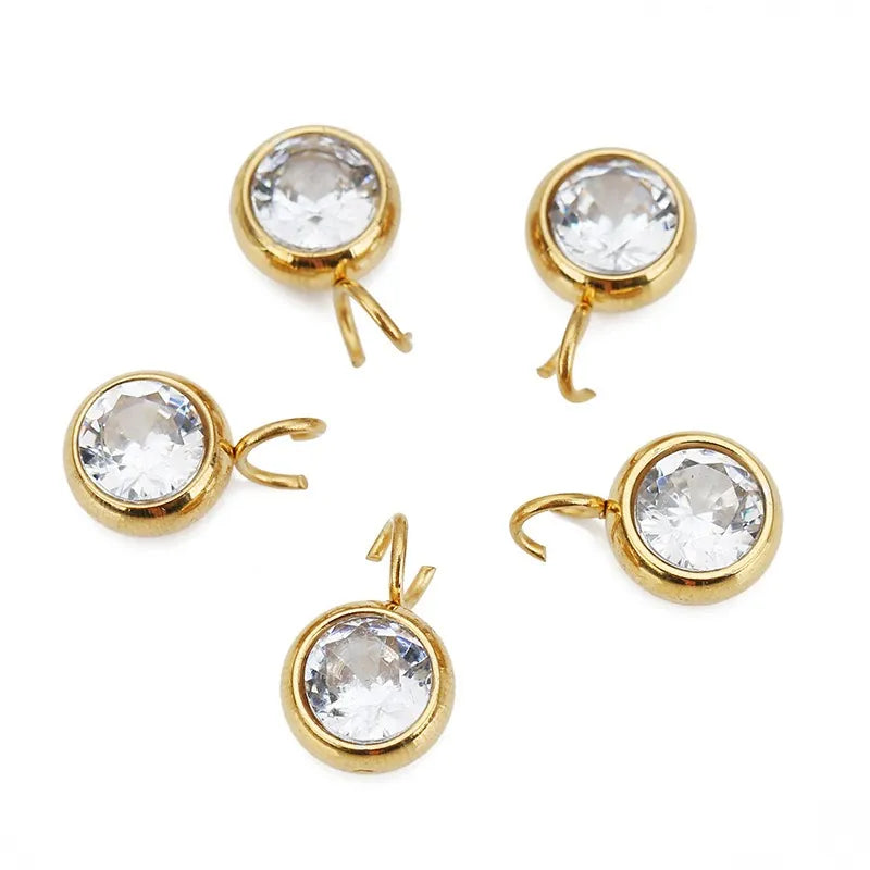 Stainless Steel Round Crystal Charms