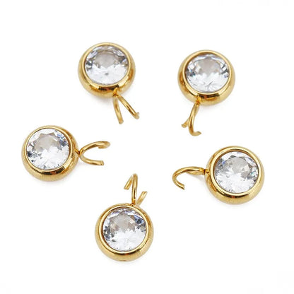 Stainless Steel Round Crystal Charms