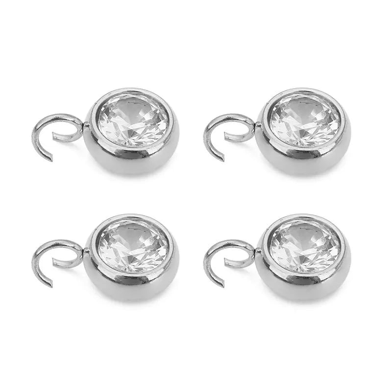 Stainless Steel Round Crystal Charms