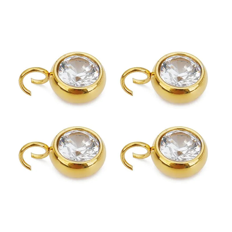 Stainless Steel Round Crystal Charms