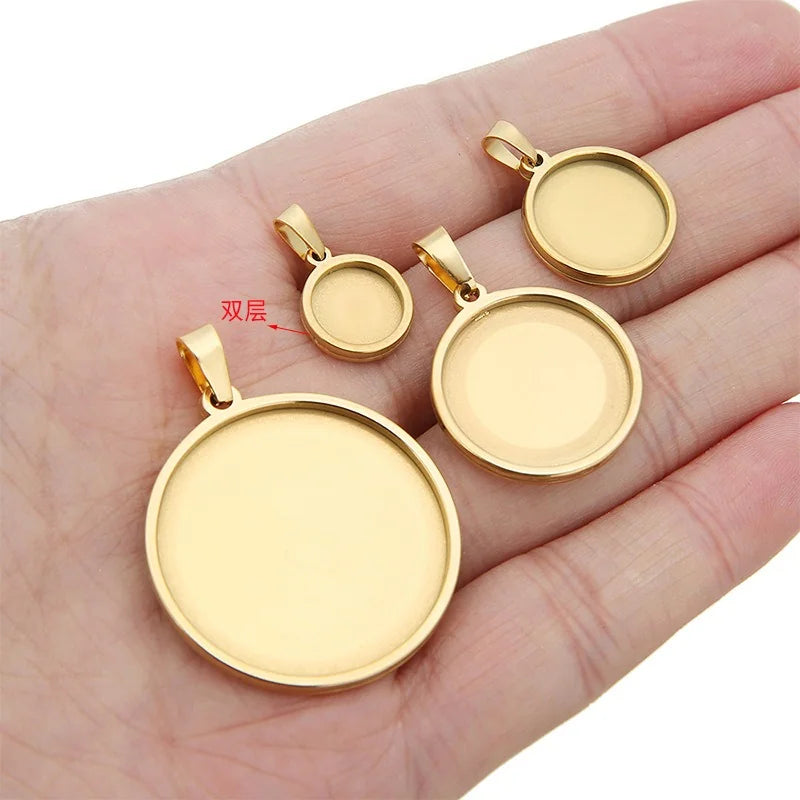 Stainless Steel Round Pendant Bezel Trays