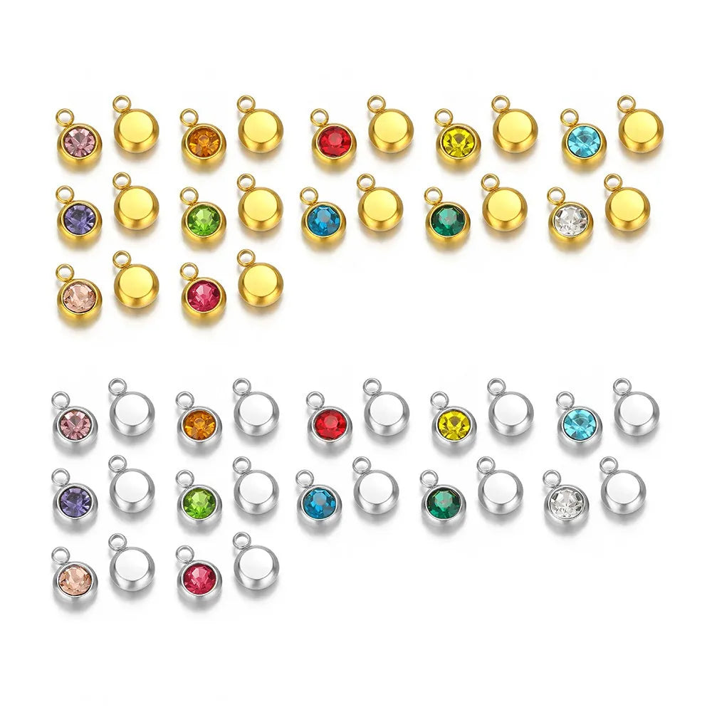 Stainless Steel Round Rhinestone Charms