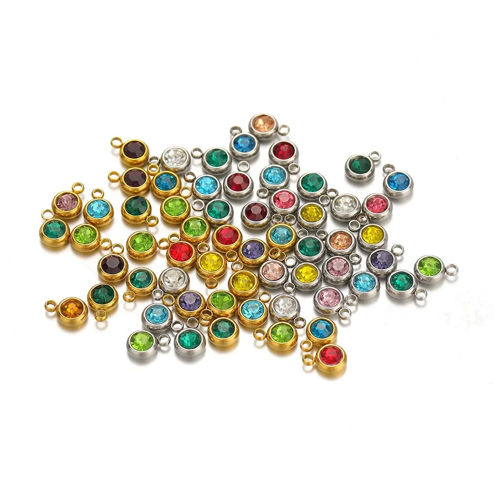 Stainless Steel Round Rhinestone Charms