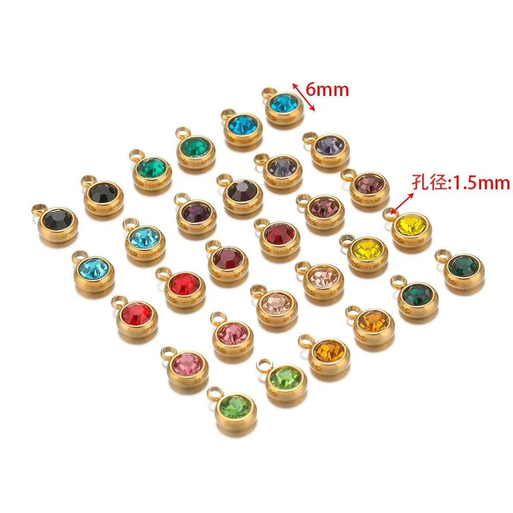 Stainless Steel Round Rhinestone Charms