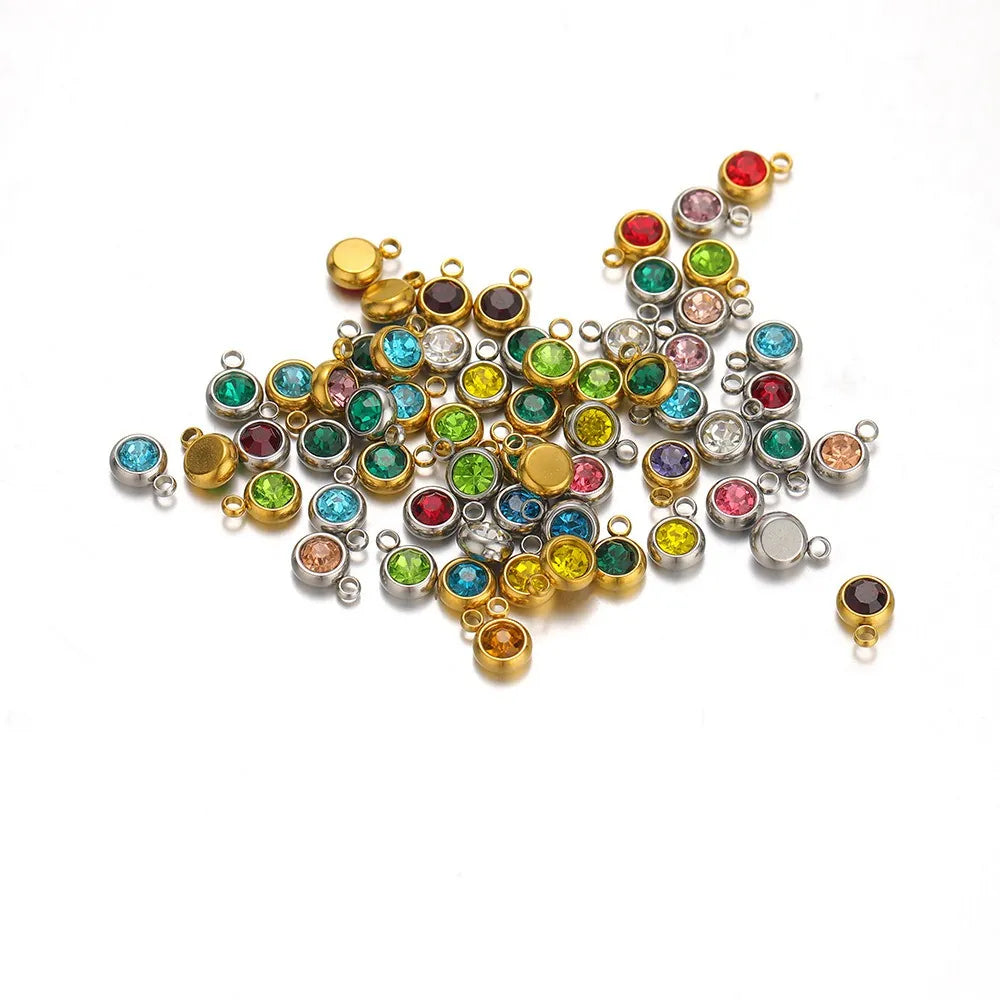 Stainless Steel Round Rhinestone Charms