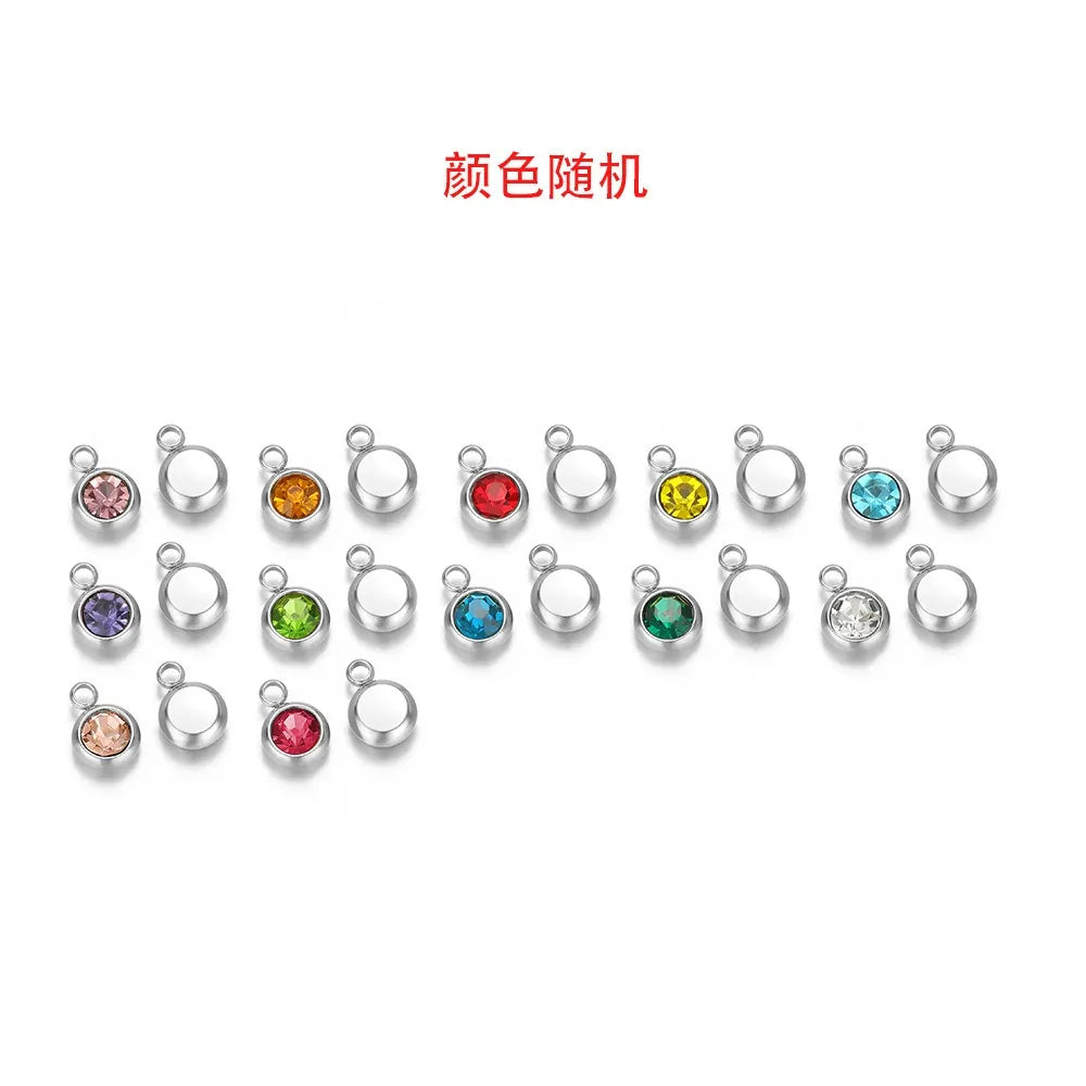 Stainless Steel Round Rhinestone Charms