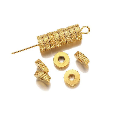 Stainless Steel Textured Rondelle Spacer Beads